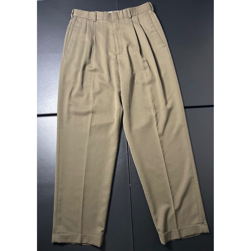 Vintage Slates Tan Cuffed Pleated Dress Pants Mens 30x31